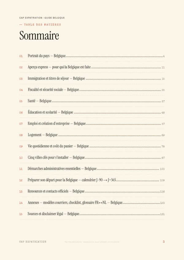 Sommaire — Guide Belgique