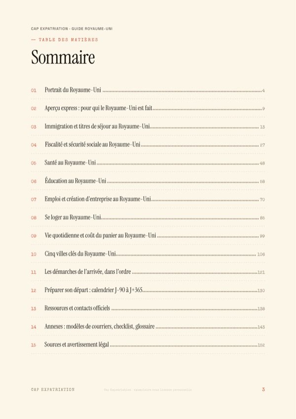 Sommaire — Guide Royaume-Uni