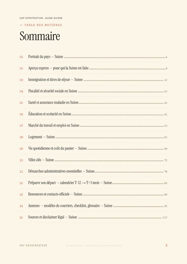 Sommaire — Guide Suisse